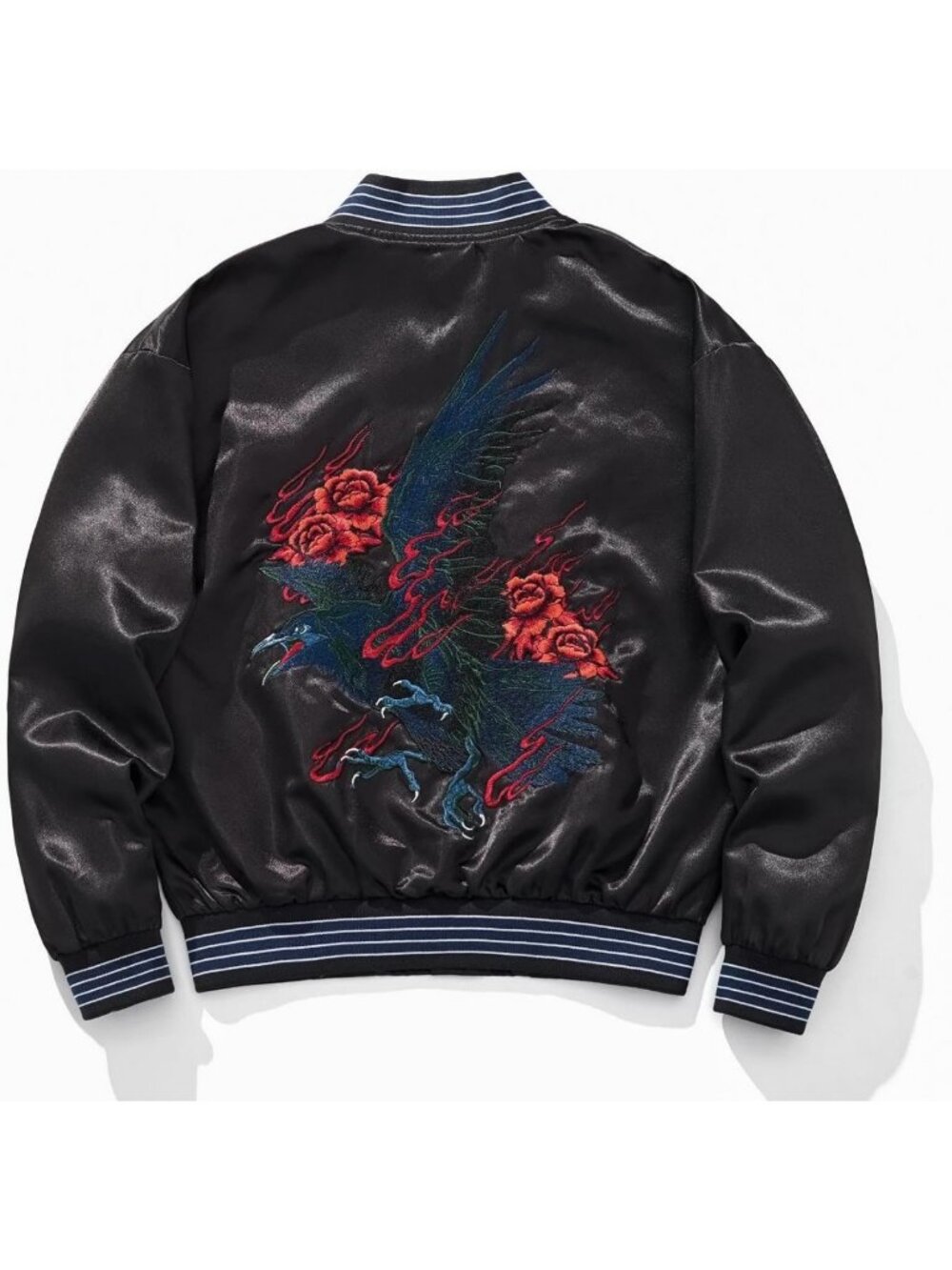 Vintage Crow Embroidered Bomber Jacket | Floral Streetwear Windbreaker for All